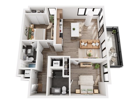 Floor plan for 2 beds, 2 baths, 940 sqft